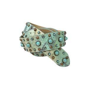 Streets Ahead Snakeskin Embossed Turquoise Studded Belt Size Medium